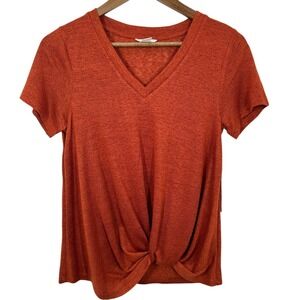 CASLON Rust Orange V Neck Pocket T Shirt Womens Size XS Cotton Modal Blend NWT